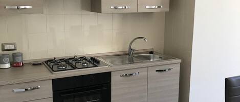 Fridge, oven, stovetop, coffee/tea maker