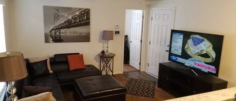 Televisie, een dvd-speler, boeken en een muziekbibliotheek