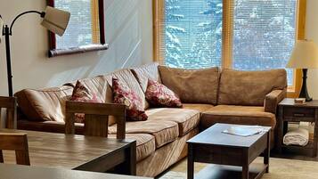 TV, caminetto, libri