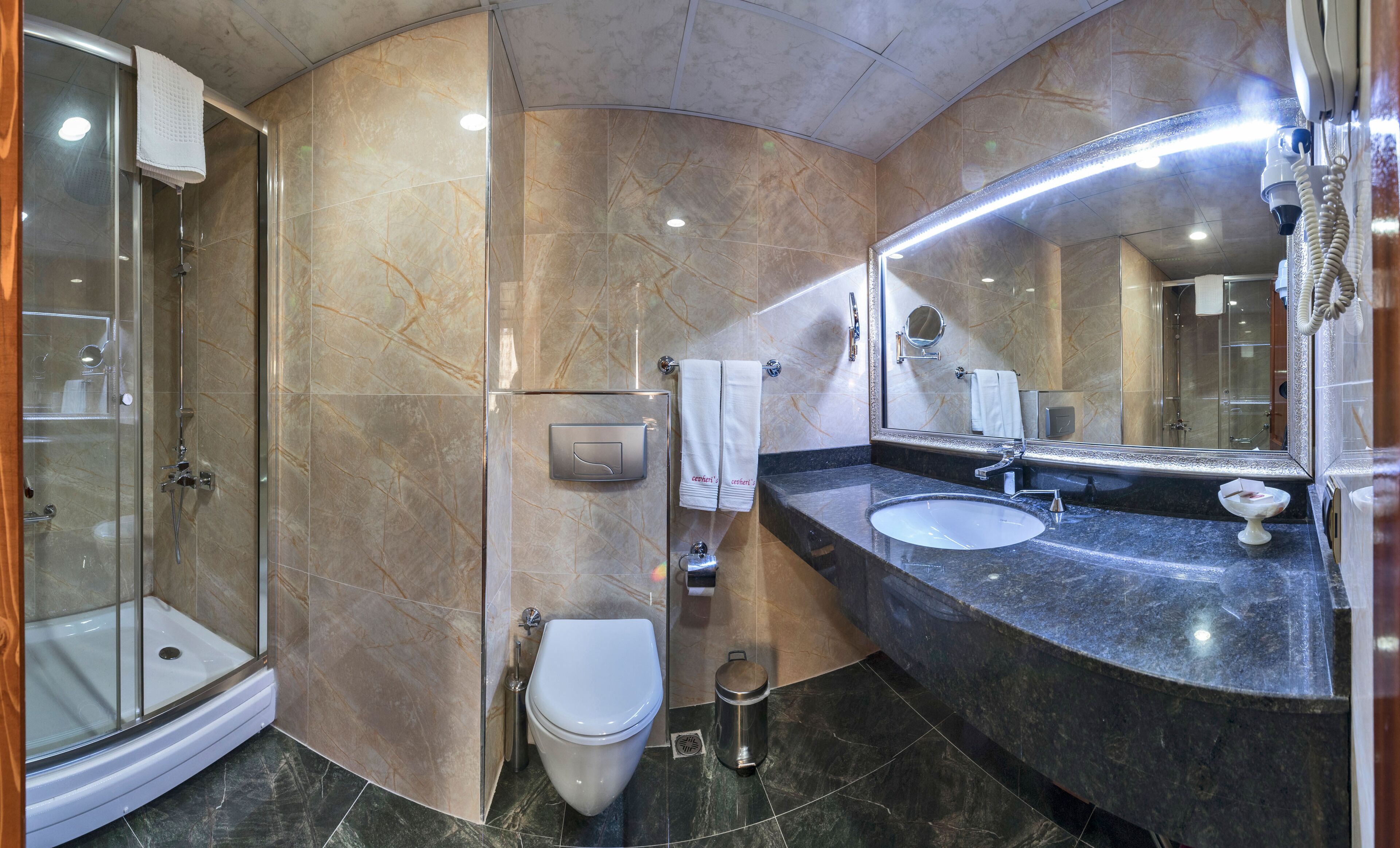 deep-soaking bathtub, free toiletries, hair dryer, towels