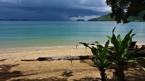 On the beach, white sand, beach bar