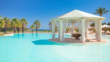 2 outdoor pools, open 9:00 AM to 7:00 PM, pool umbrellas, sun loungers