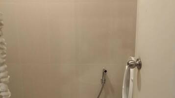 Shower, free toiletries, towels