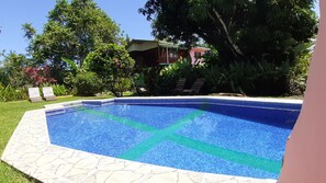 Outdoor pool, sun loungers