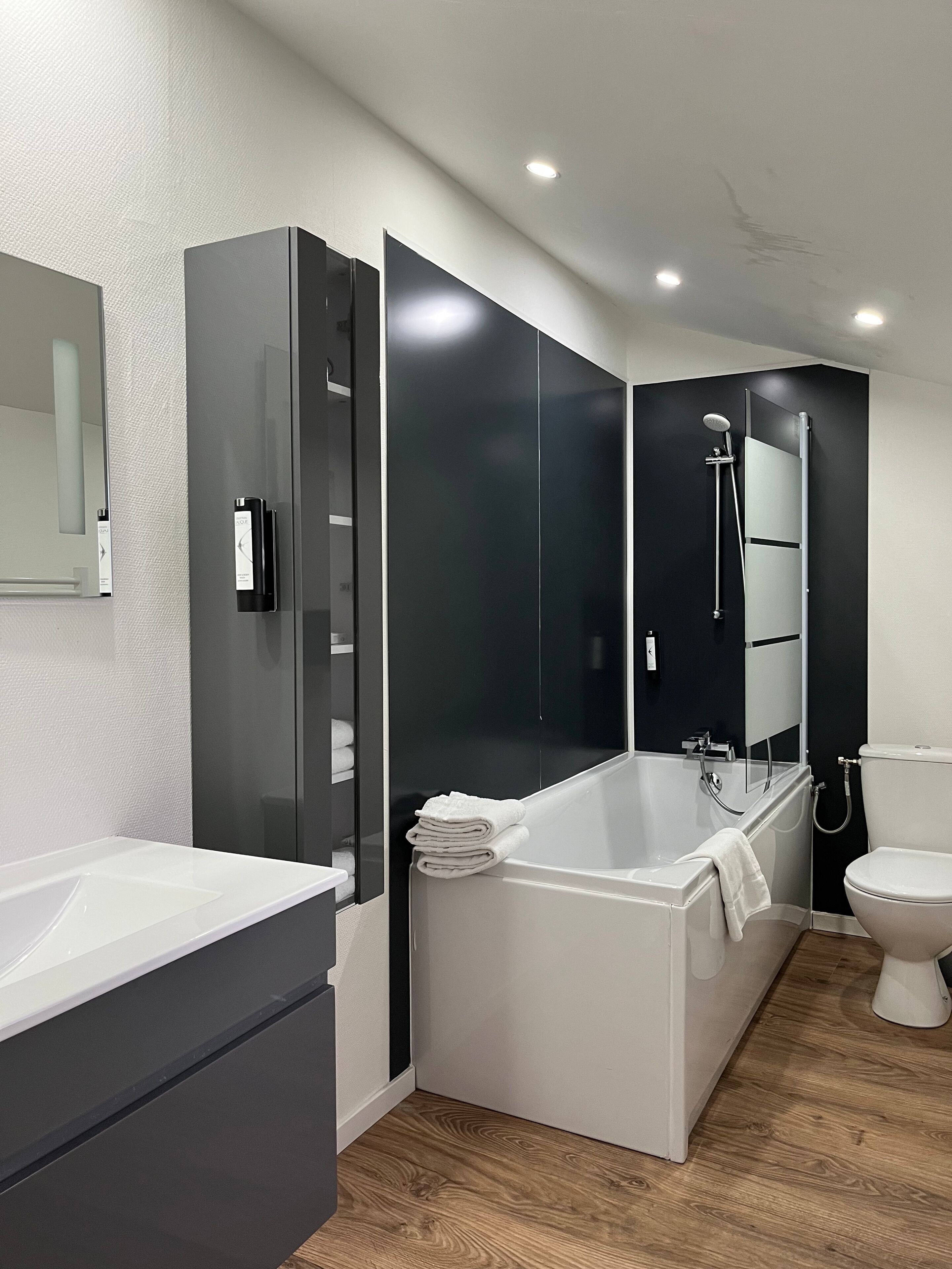 family studio | bathroom | combined shower/bathtub, free toiletries, hair dryer, towels