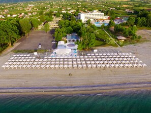 On the beach, sun-loungers, beach umbrellas, beach towels - Olympian Bay Grand Resort by Anayia All Inclusive Resorts (Dio-Olympos)