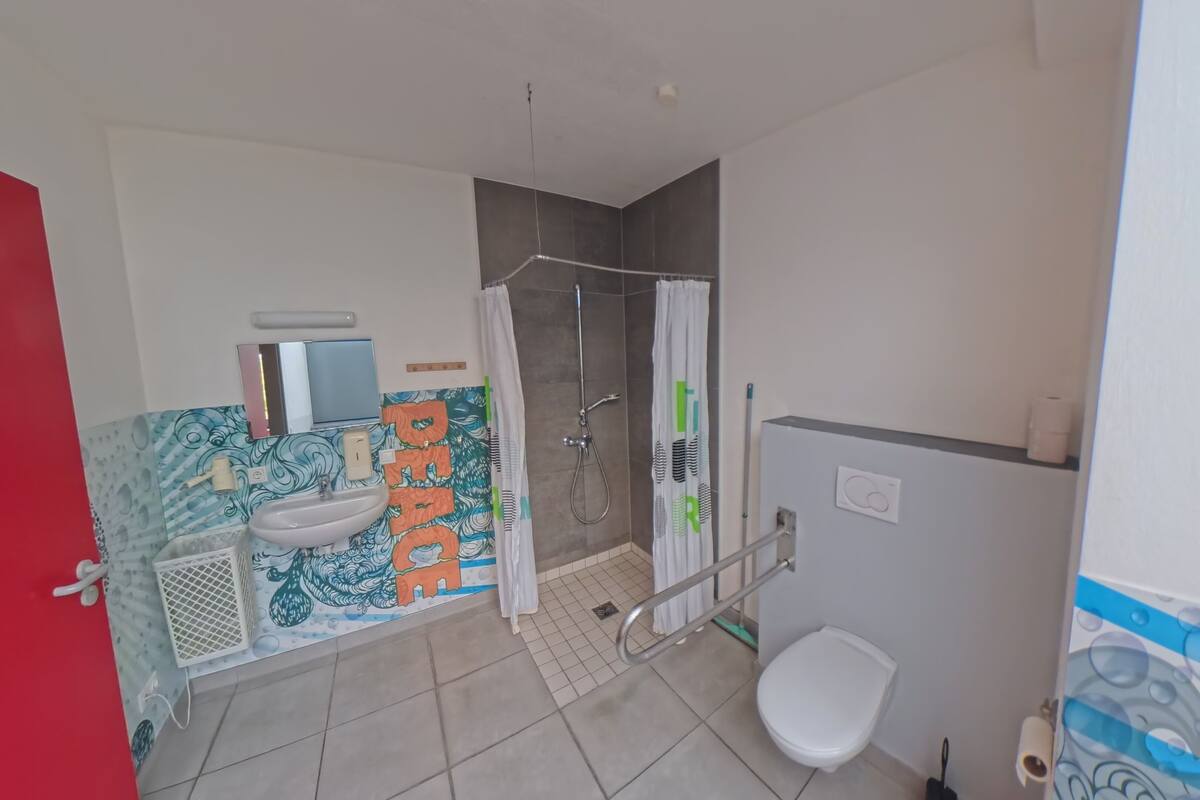 Habitación, baño privado (6 Persons) | Baño accesible en silla de ruedas
