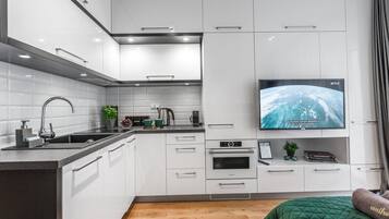 Suíte estúdio urbana, 1 cama Queen | Cozinha privada | Geladeira grande, cooktop, lava-louças, máquina de café expresso