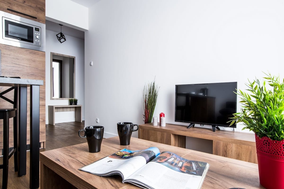 comfort apartment, 1 bedroom, balcony | living area | 55-inch flat-screen tv with cable channels, tv, netflix