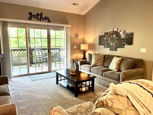 Condo, 3 Bedrooms | Living area | TV, streaming services - Upper Level Condo A-9 on Table Rock Lake by RedAwning (Hollister)