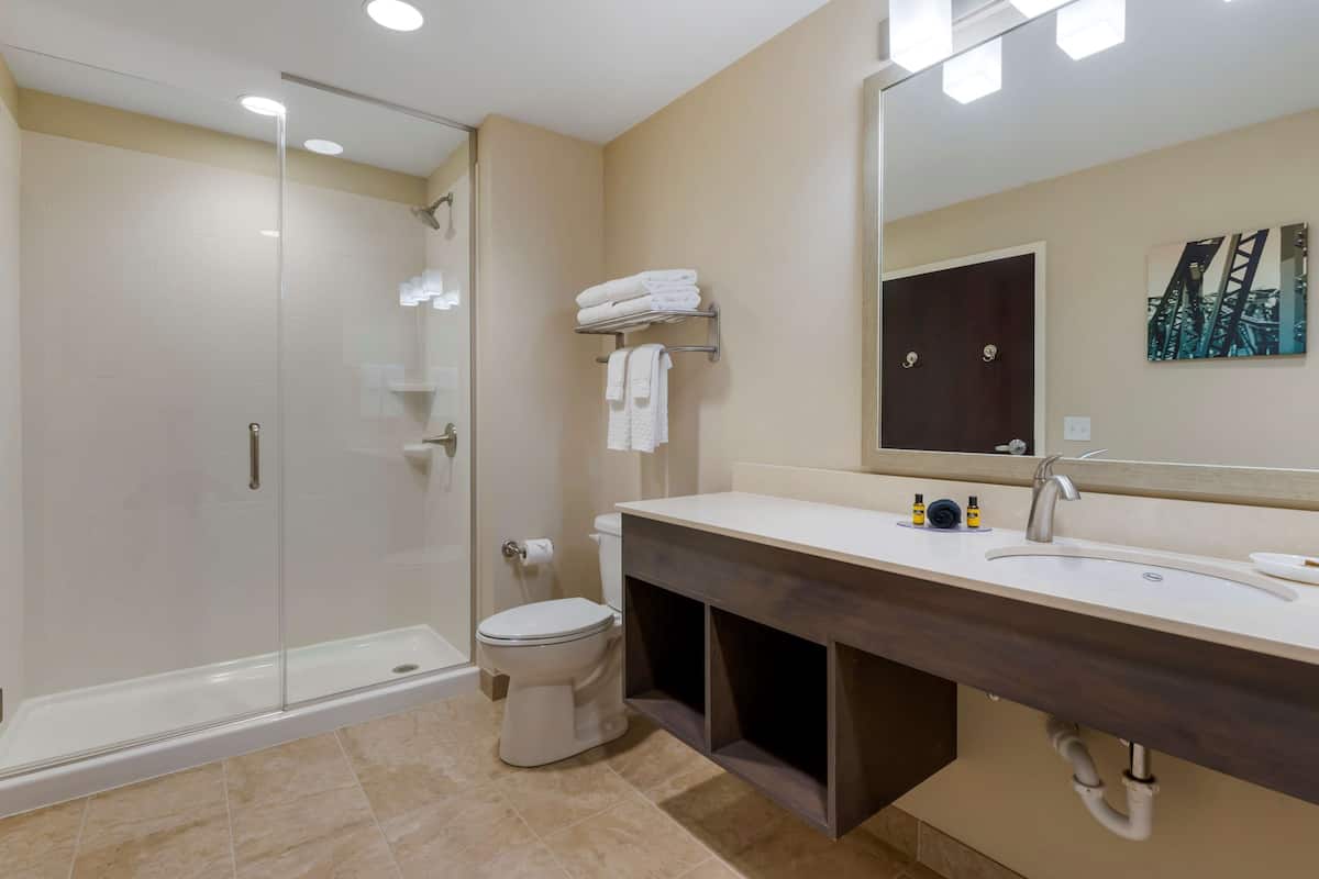 suite, 1 king bed, non smoking, jetted tub | bathroom | free toiletries, hair dryer, towels, soap