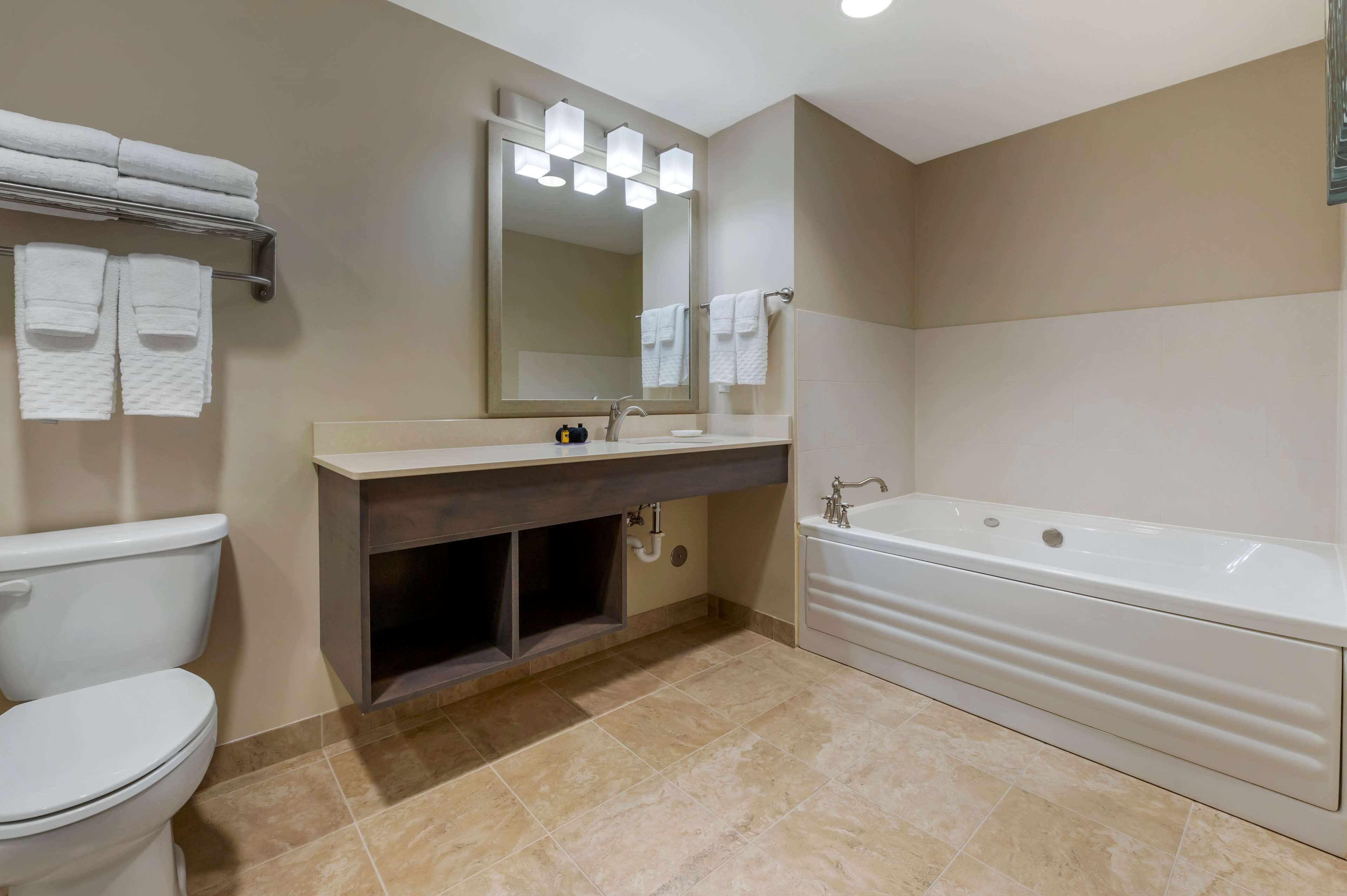 suite, 1 king bed, non smoking, jetted tub | bathroom | free toiletries, hair dryer, towels, soap