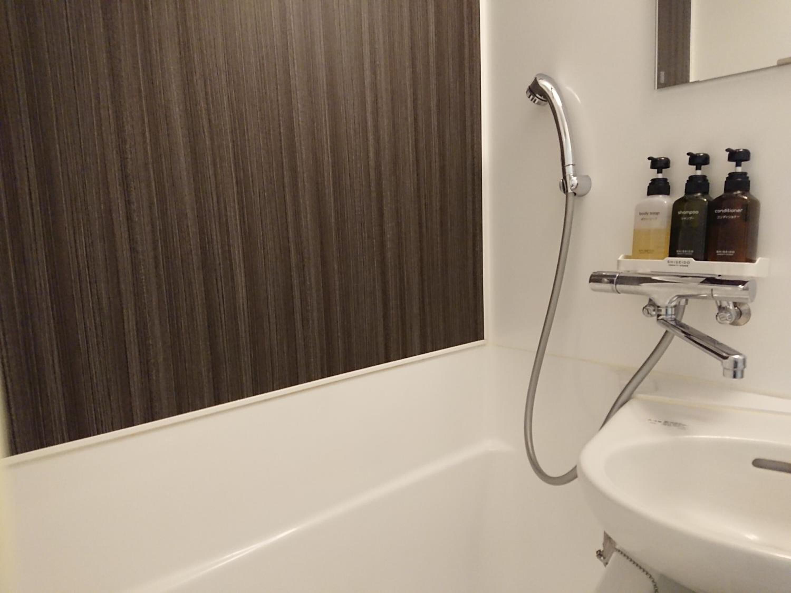 combined shower/bathtub, hair dryer, electronic bidet, towels