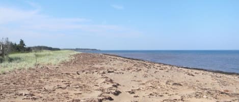 On the beach, sun-loungers, beach towels