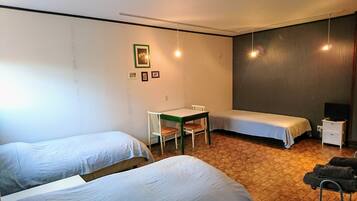 Desk, free WiFi, bed sheets