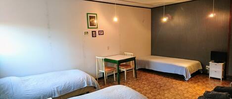 Desk, free WiFi, bed sheets