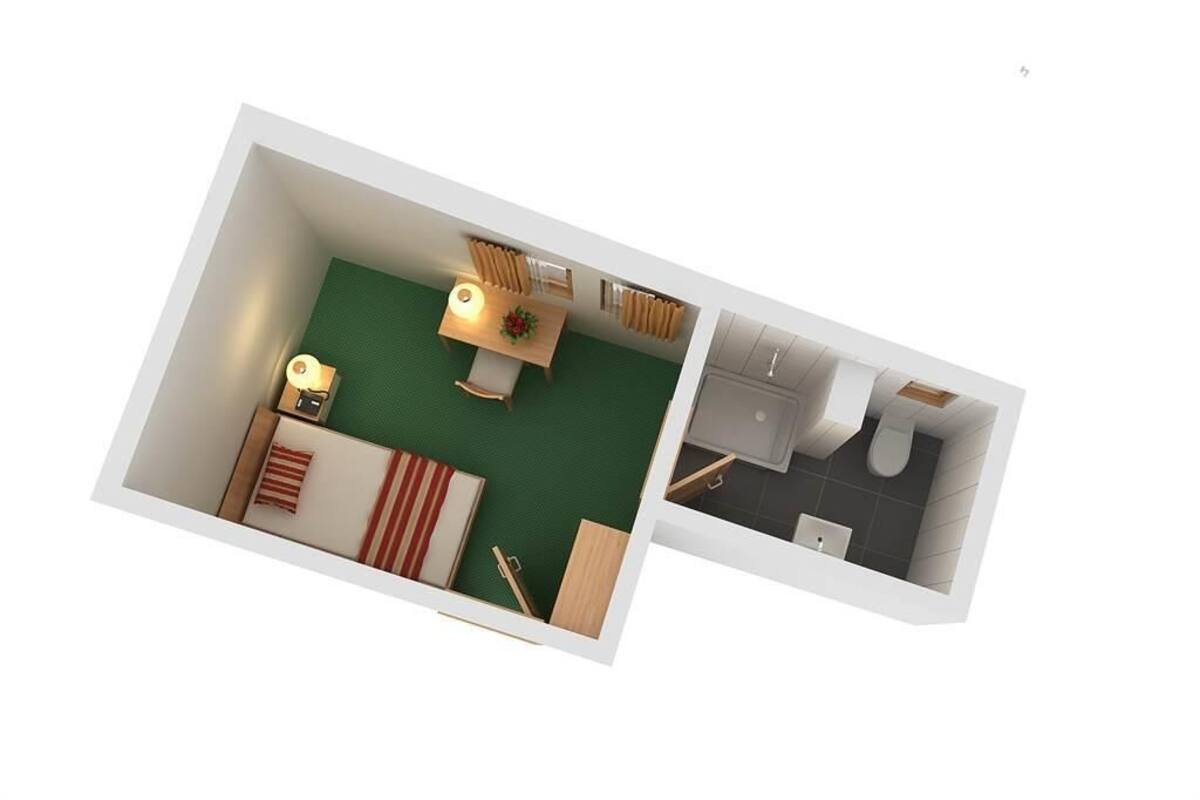 A 2-room apartment layout with a living area and a bathroom.