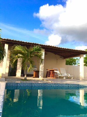 Outdoor pool, sun loungers