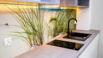 Family Apartment | Private kitchenette | Fridge, stovetop, electric kettle, cookware/dishes/utensils