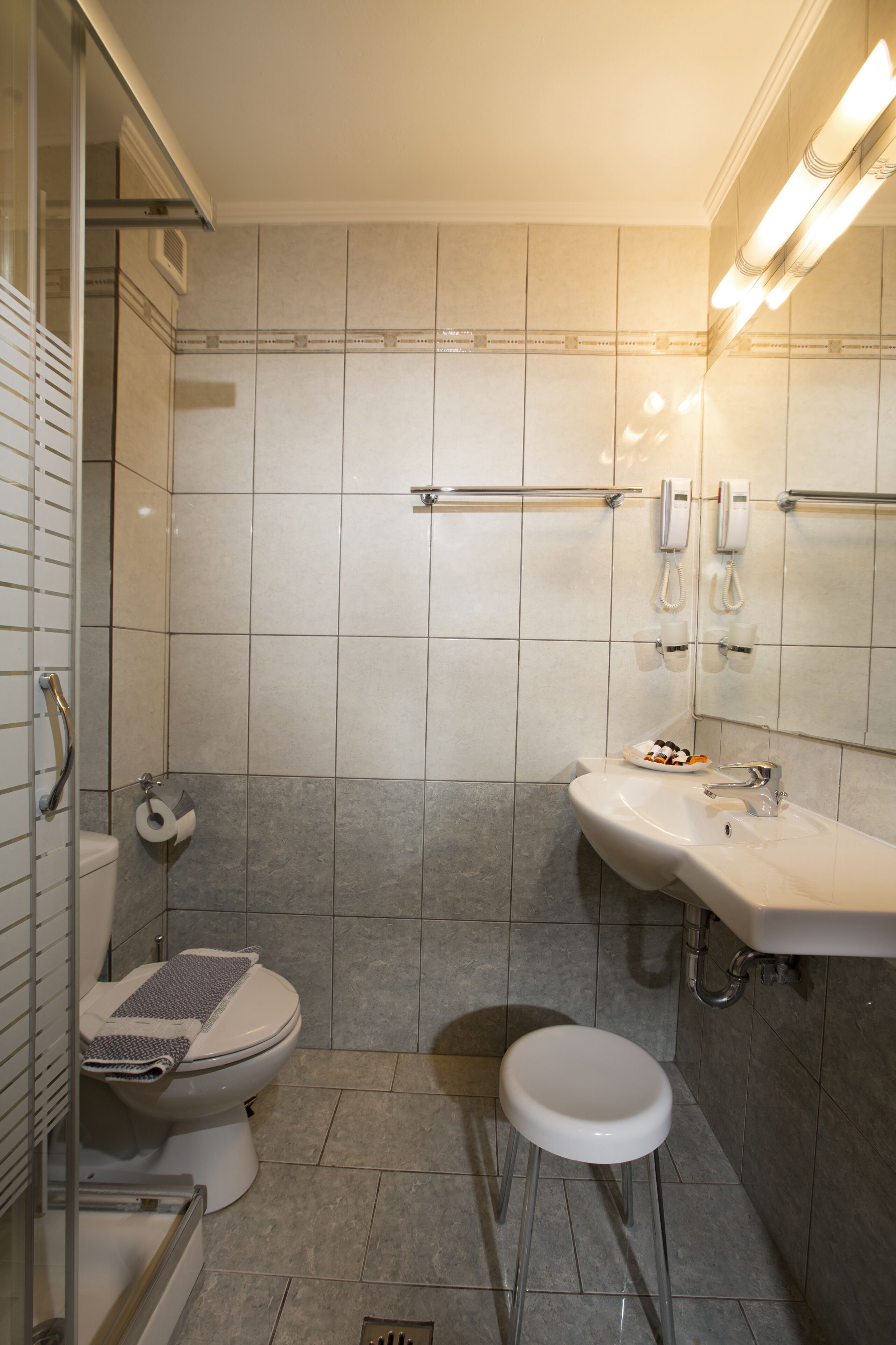 free toiletries, hair dryer, slippers, towels