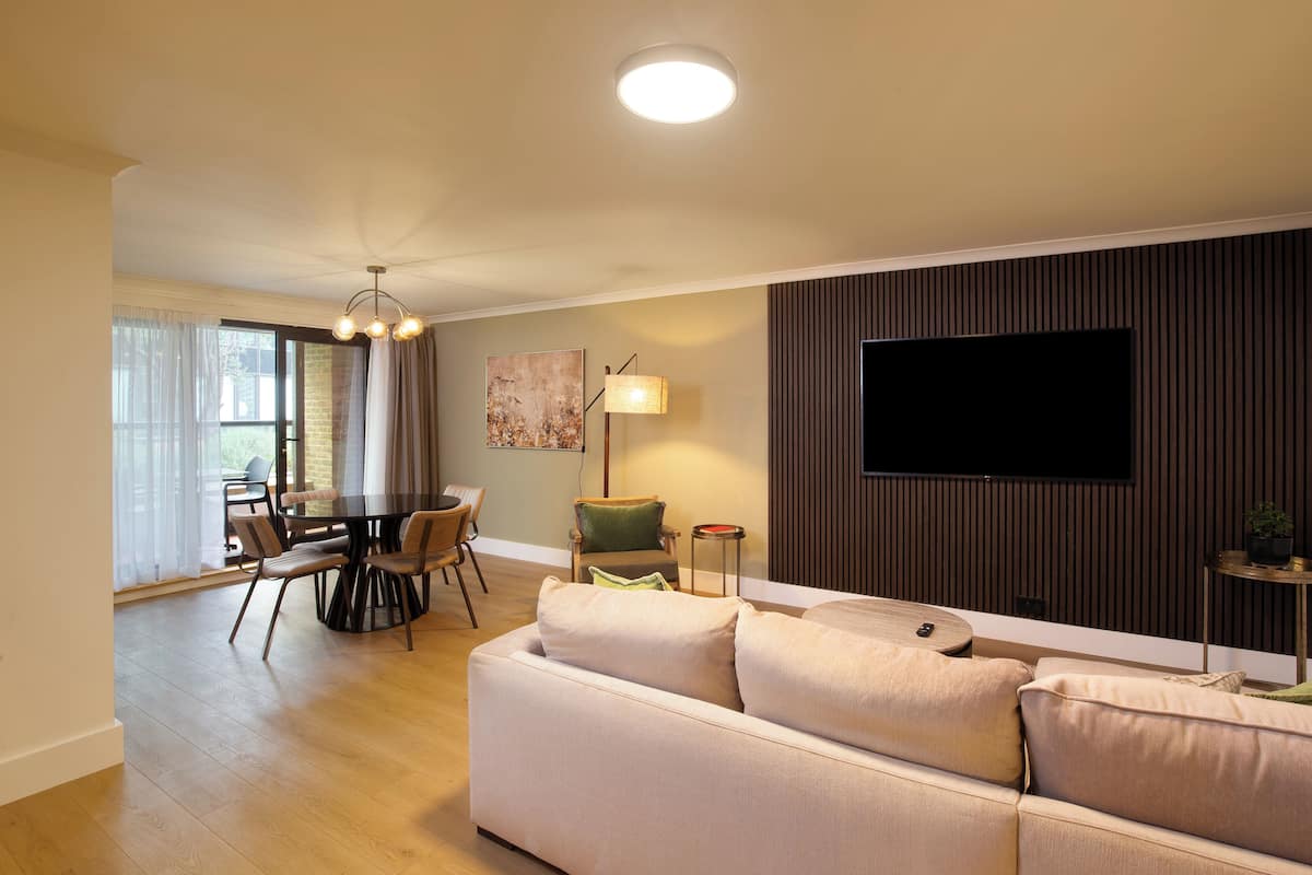 Apartament Deluxe, 1 llit de matrimoni gran, no fumadors, balcó | Sala d'estar | Televisor de pantalla plana, Netflix i pel·lícules de pagament