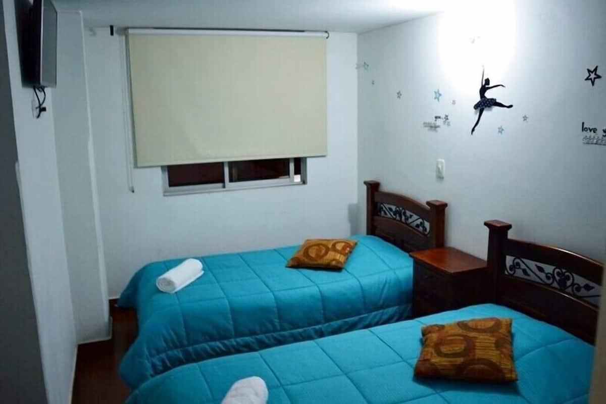Tweepersoonskamer, 2 eenpersoonsbedden | Een strijkplank/strijkijzer, gratis wifi, beddengoed