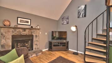 Smart TV, fireplace, DVD player