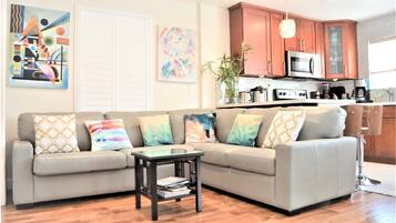 Smart TV, fireplace, DVD player