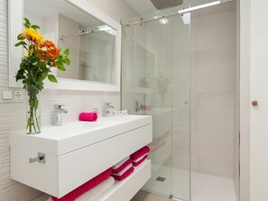 Dusche, Haartrockner, Handtücher
