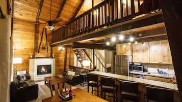 Smart TV, fireplace, DVD player, foosball