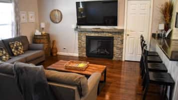 平板电视、壁炉、电子游戏