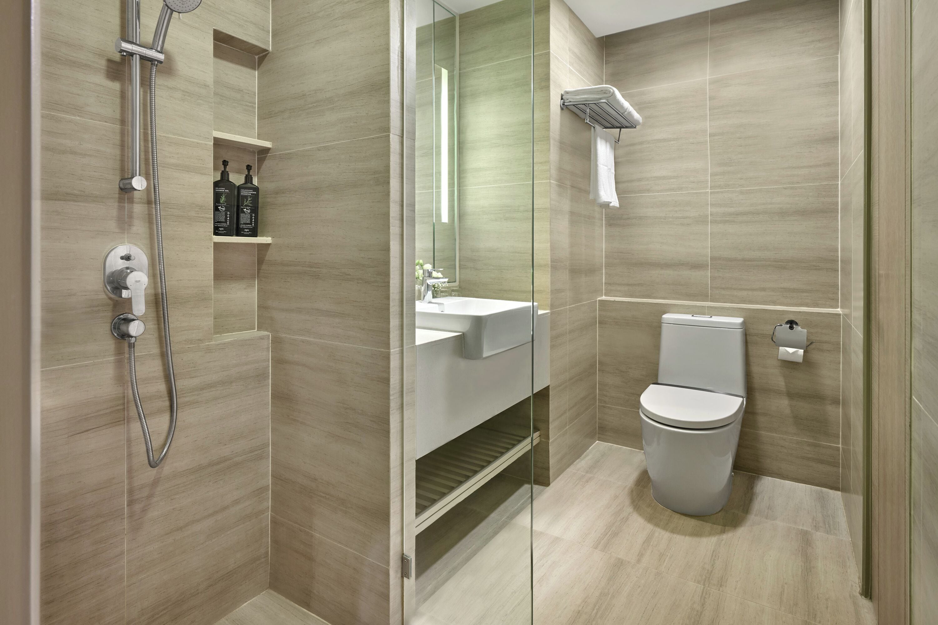 free toiletries, hair dryer, bathrobes, slippers