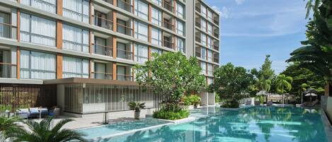 Outdoor pool, pool loungers