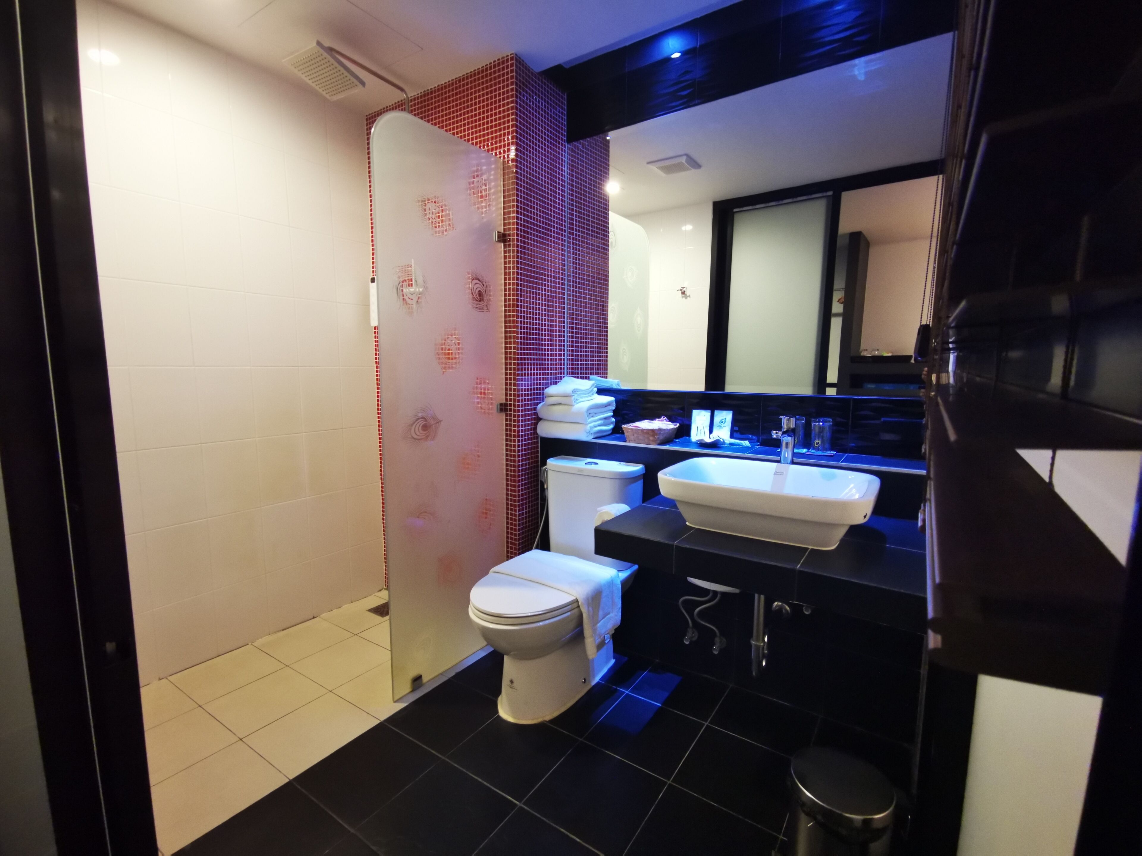 standard double room | bathroom | shower, designer toiletries, hair dryer, slippers