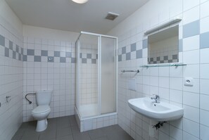 Appartement économique, salle de bain privée | Commodités de la salle de bain | Douche, séchoir à cheveux, serviettes fournies