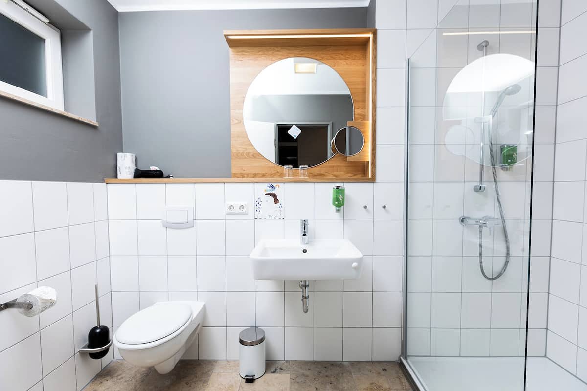 shower, free toiletries, hair dryer, towels