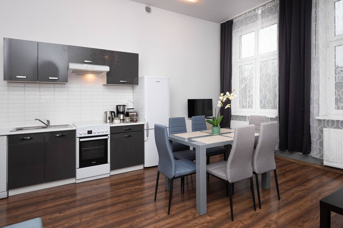 3-Room Apartment with Old Town View #58 | Private kitchenette | Full-size fridge, microwave, stovetop, espresso maker