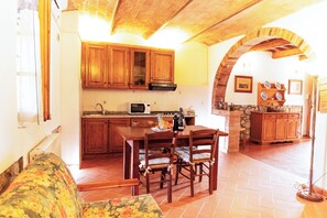 Apartment, 1 Bedroom, Mobility Accessible, Garden View | Private kitchen | Fridge, microwave, coffee/tea maker, electric kettle - Borgo Il Poggio Agriturismo (Montaione)