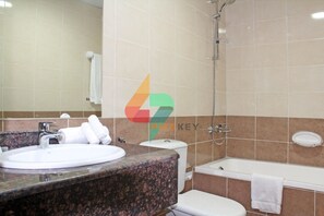Shower, free toiletries, hair dryer, towels
