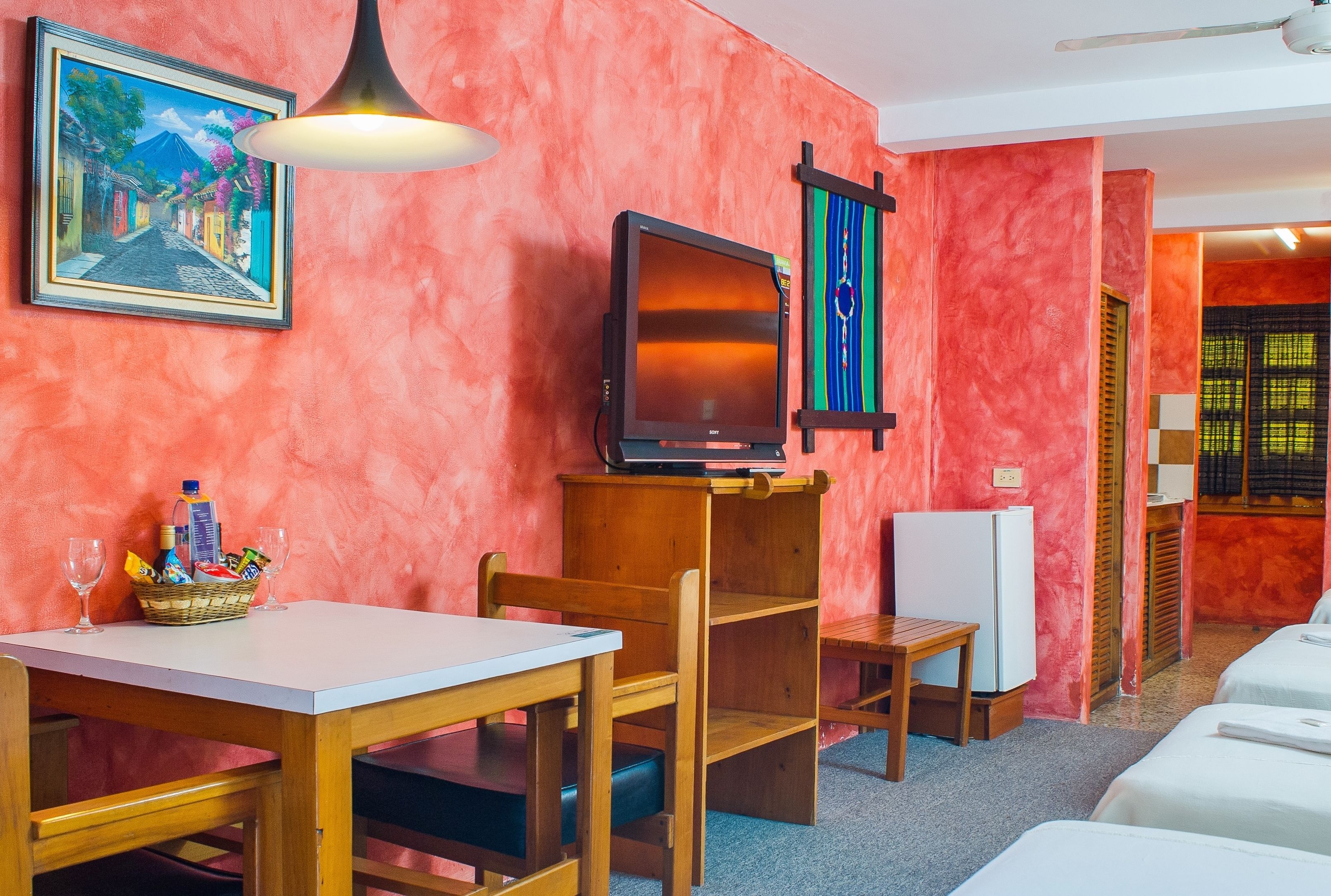 fridge, microwave, cookware/dishes/utensils