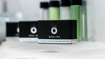 A display of Opalina luxury toiletries.