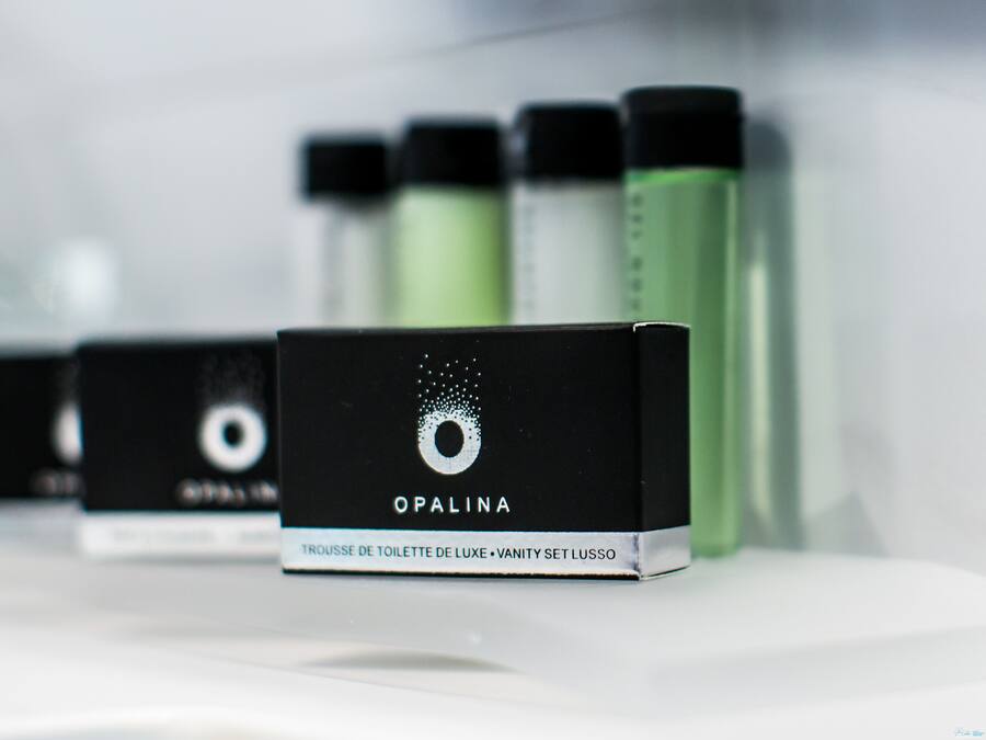 A display of Opalina luxury toiletries.