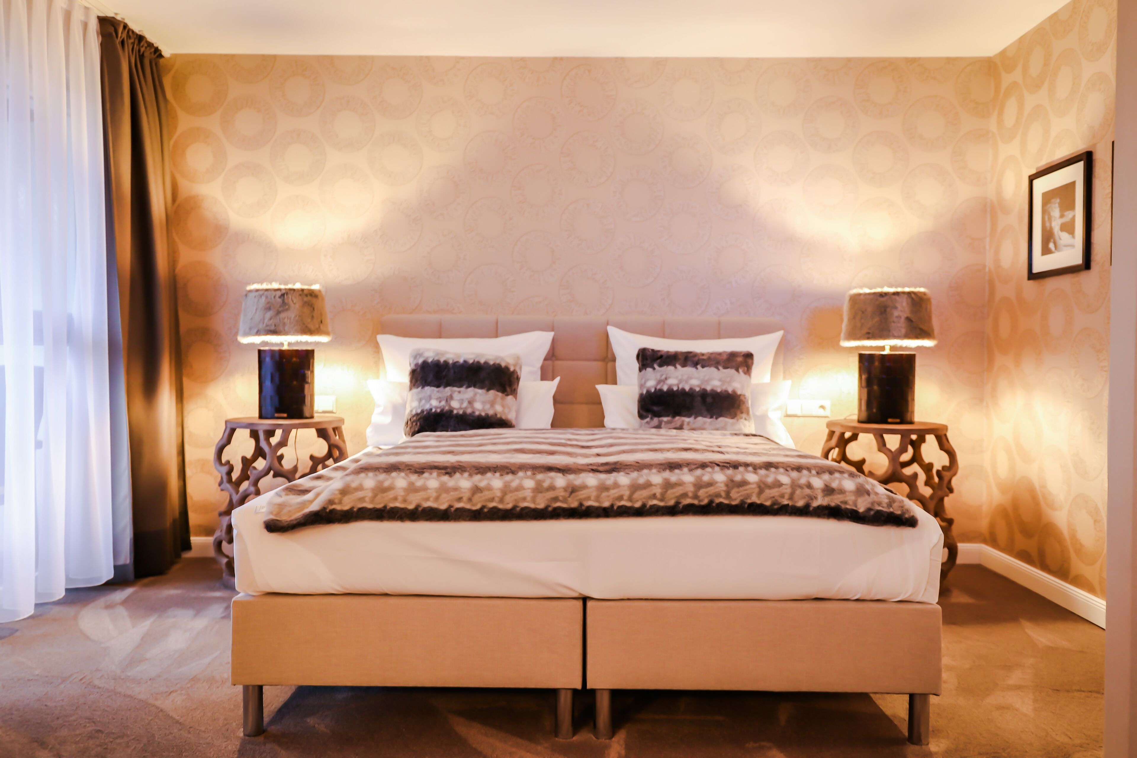 desk, blackout curtains, soundproofing, iron/ironing board