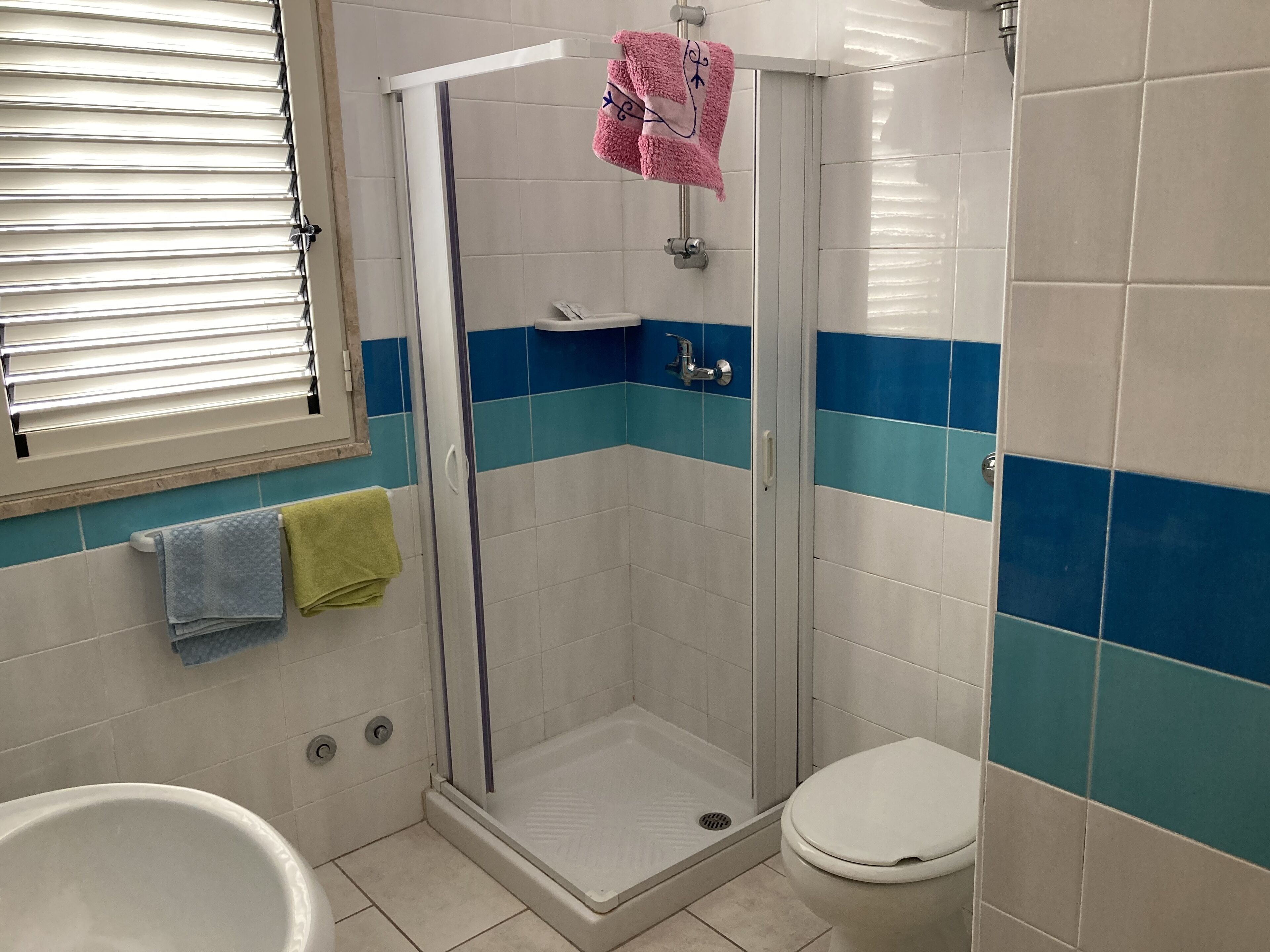 A bathroom with a shower, toilet, and bathtub.