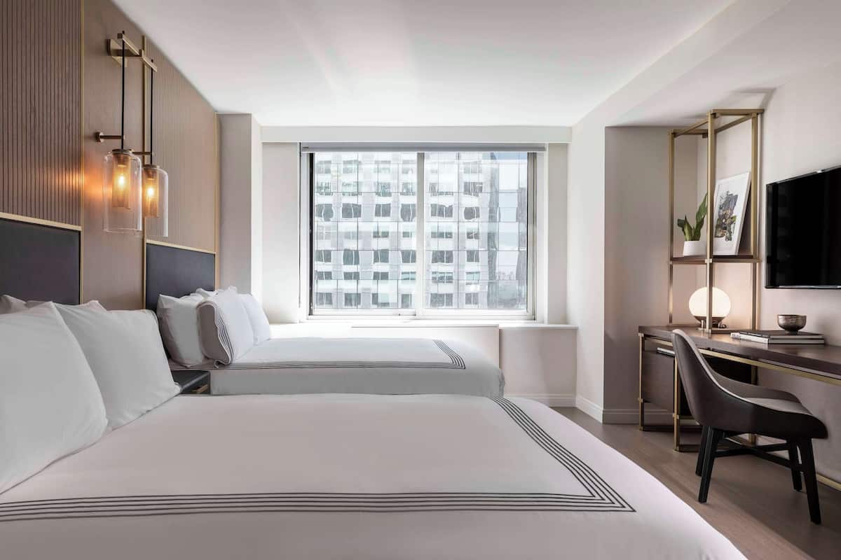 Room, 2 Double Beds | 1 bedroom, in-room safe, laptop workspace, iron/ironing board