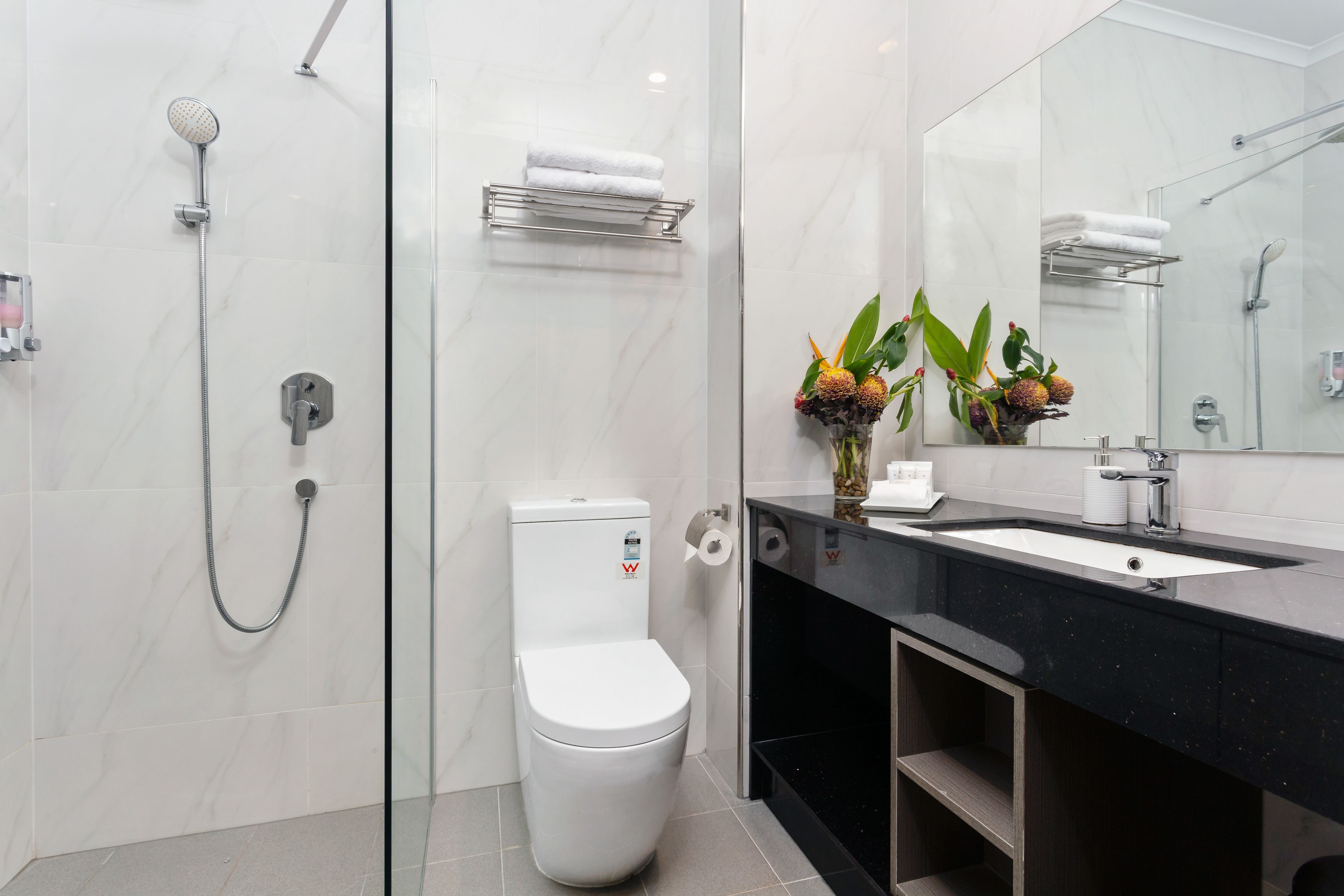 shower, free toiletries, hair dryer, slippers