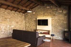 TV, fireplace - Casa da Pousada - Historic Farmhouse with Private Pool & Total Exclusivity (Barcelos)