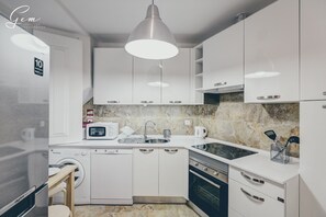 Fridge, oven, stovetop, dishwasher