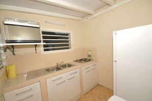 Fridge, microwave, oven, stovetop - RENT F3 SEA VIEW IN PRIVATE PROPERTY (Sainte Anne)