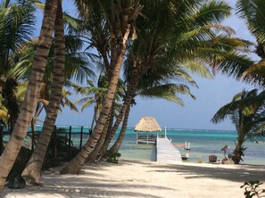 On the beach, sun-loungers, beach towels